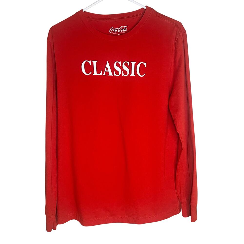 5/$25 Red Coca Cola Graphic Long Sleeve Crew Neck T-Shirt Size Medium Unisex